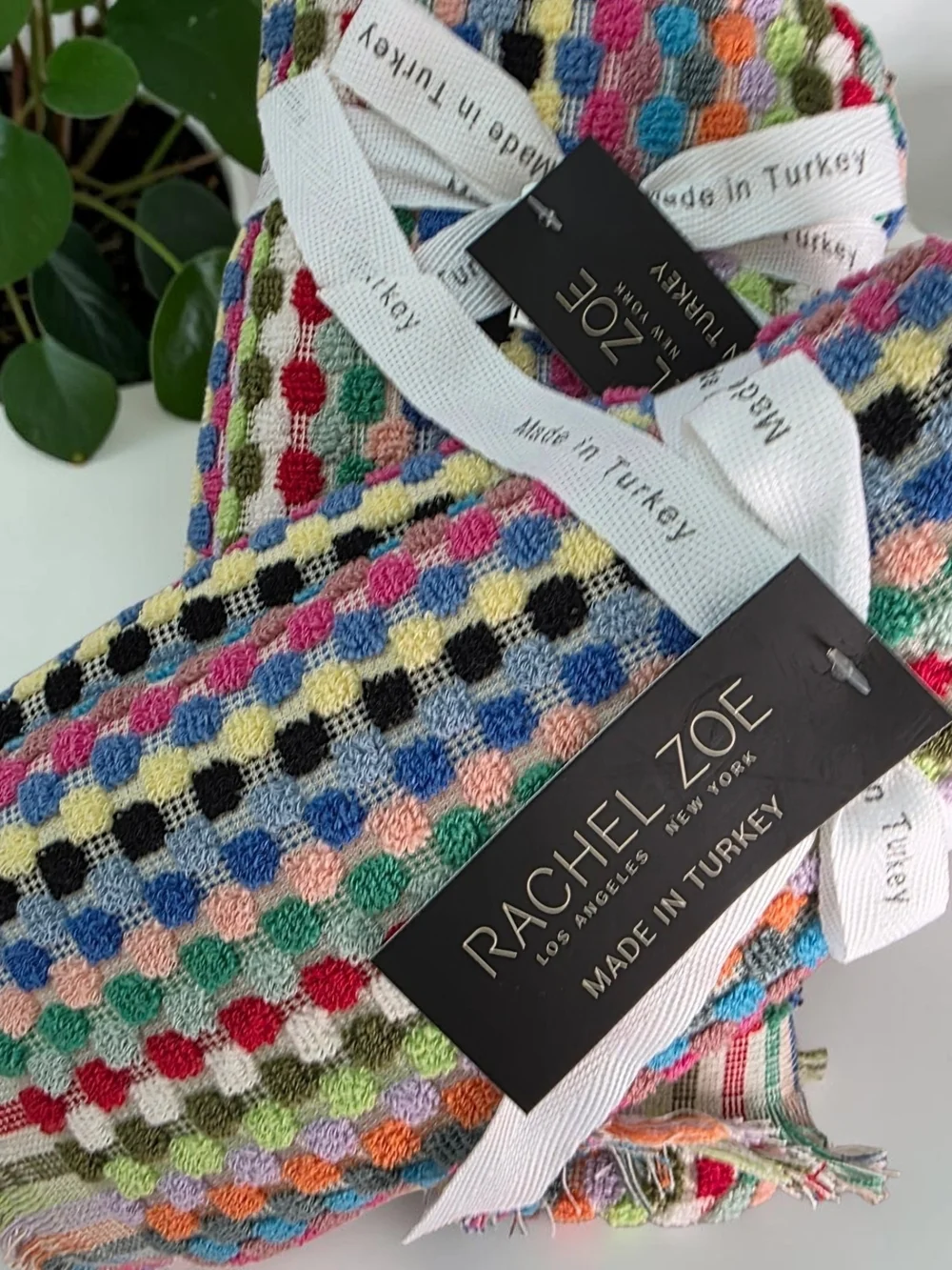Rachel Zoe Multicolor S/4 Hand -Tip Towels Polka-Dot Textured 2 Tip 2 Hand